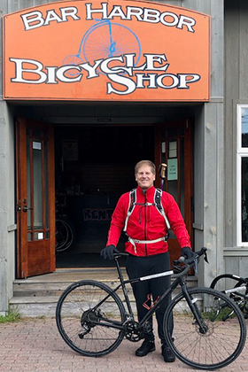 Peter Hinman outside Bar Harbor Bicycle Shop Acadia National Park Maine